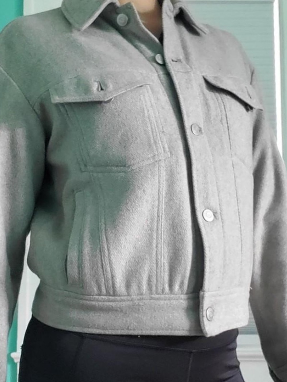 GAP Light Gray Button Up Jacket Front Chest Flap Pockets Wool Blend Medium
